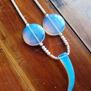 Opalite and Crystal Beads Statement necklace 28"